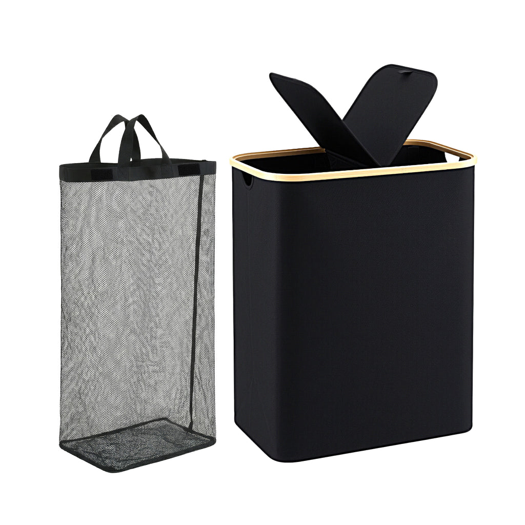 2-Section Foldable Laundry Basket with Removable Bags