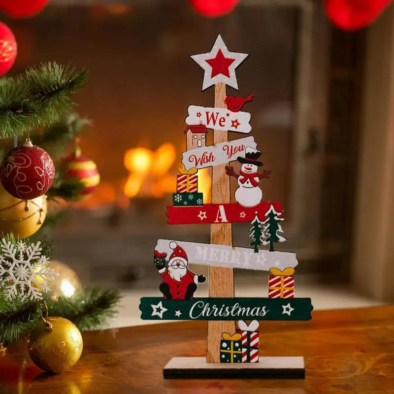 Desktop Christmas Tree Santa Claus Diy Decoration Wooden Christmas
