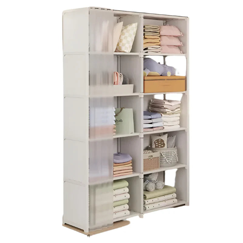 Dustproof Wardrobe Multi-Layer Storage Rack With Curtains
