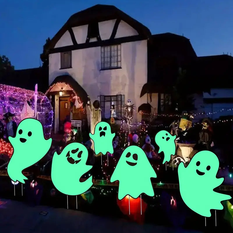 NNTM Illuminate Your Garden with 6 Luminous Ghost Yard Stakes! Elevate Your Halloween, Garden, and Outdoor Decor