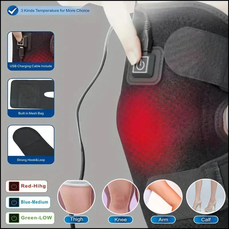 Electric Heating Knee Pads Usb Hot Compress With Adjustable Temperature Black