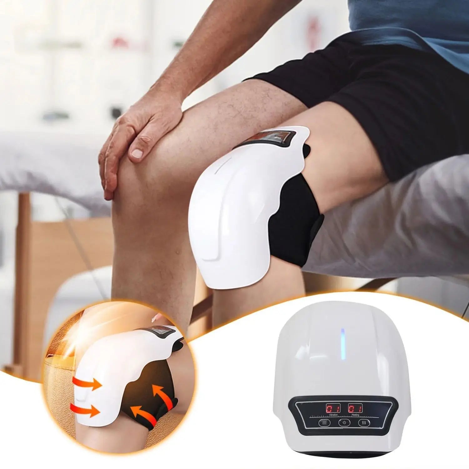Wireless Heated Knee Massager – Electric Heating Massage Knee Pad White