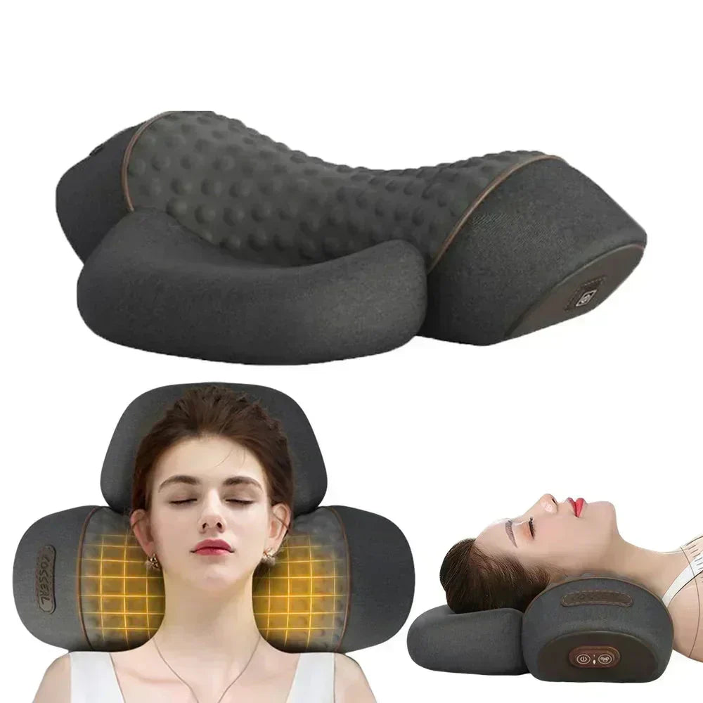 Electric Cervical Massage Pillow Heated Neck & Spine Support Grey