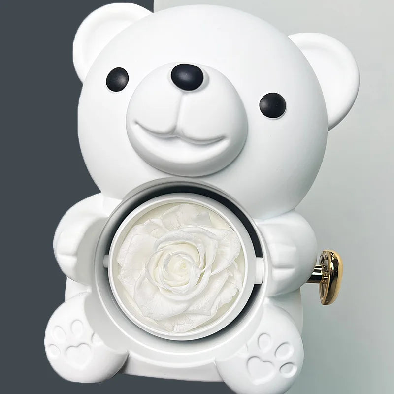 Eternal Rose Teddy Bear Gift Box With Necklace (White Gold)