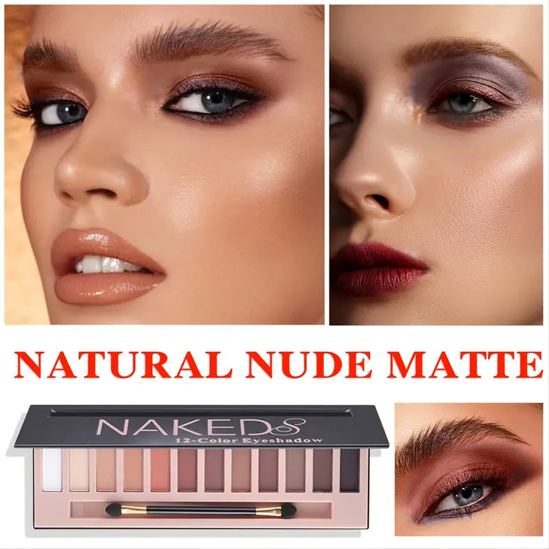 Glamour 12 Colors Nude Eyeshadow Palette, Professional, Matte and Shimmer Options