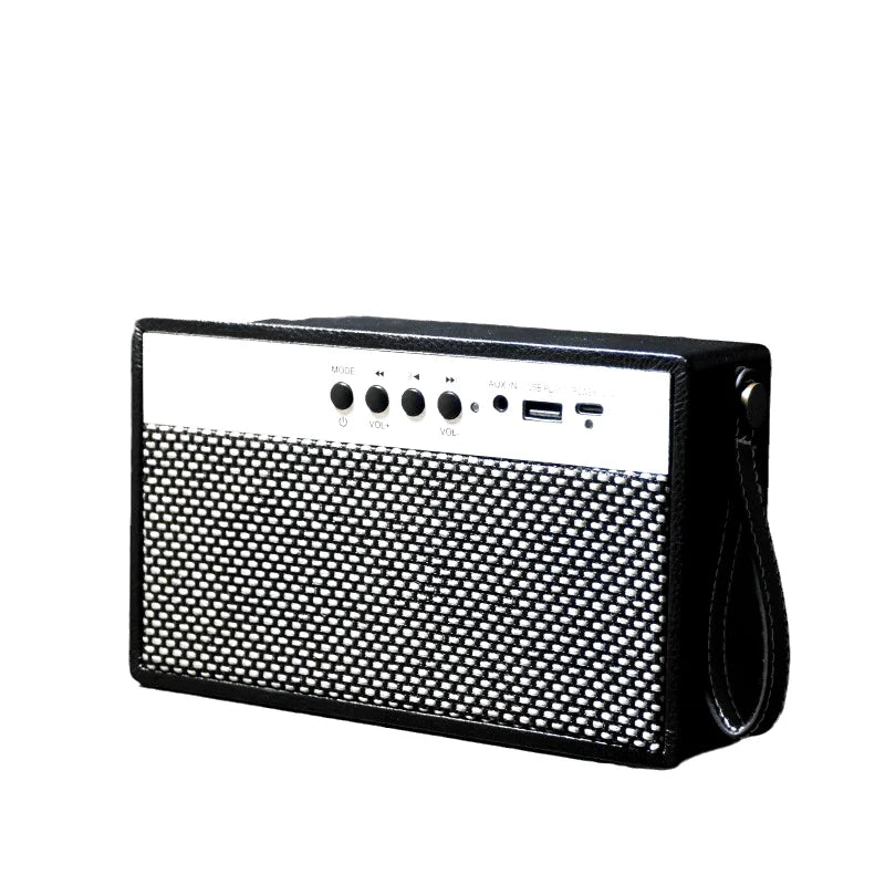 Portable Bluetooth Speaker With Retro Lychee Pattern (Black)