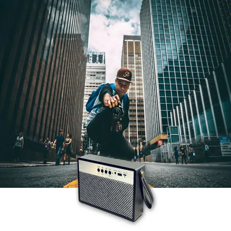 Portable Bluetooth Speaker With Retro Lychee Pattern (Black)