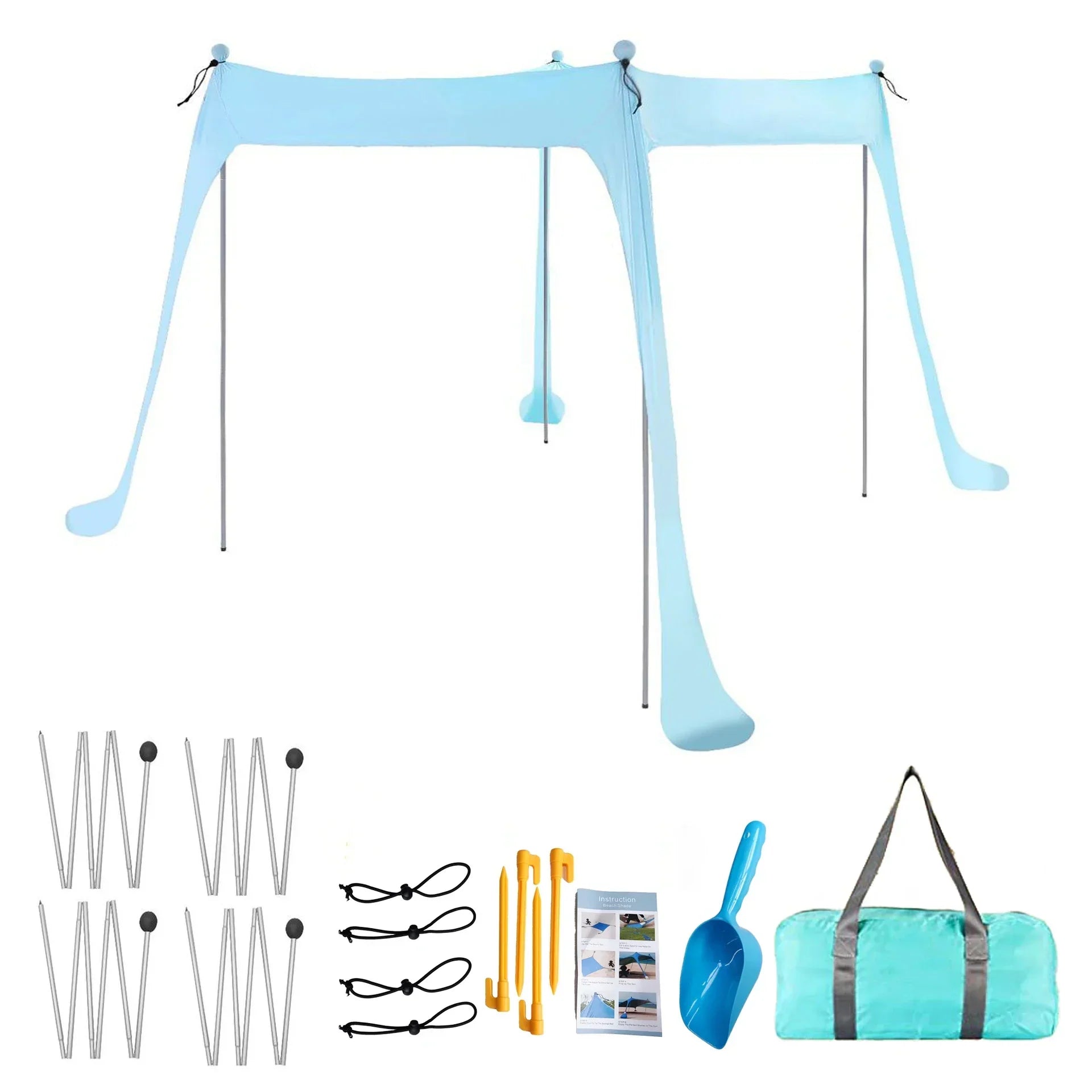 Family Beach Canopy Large Sunshade Tent With Stability Poles (Blue)