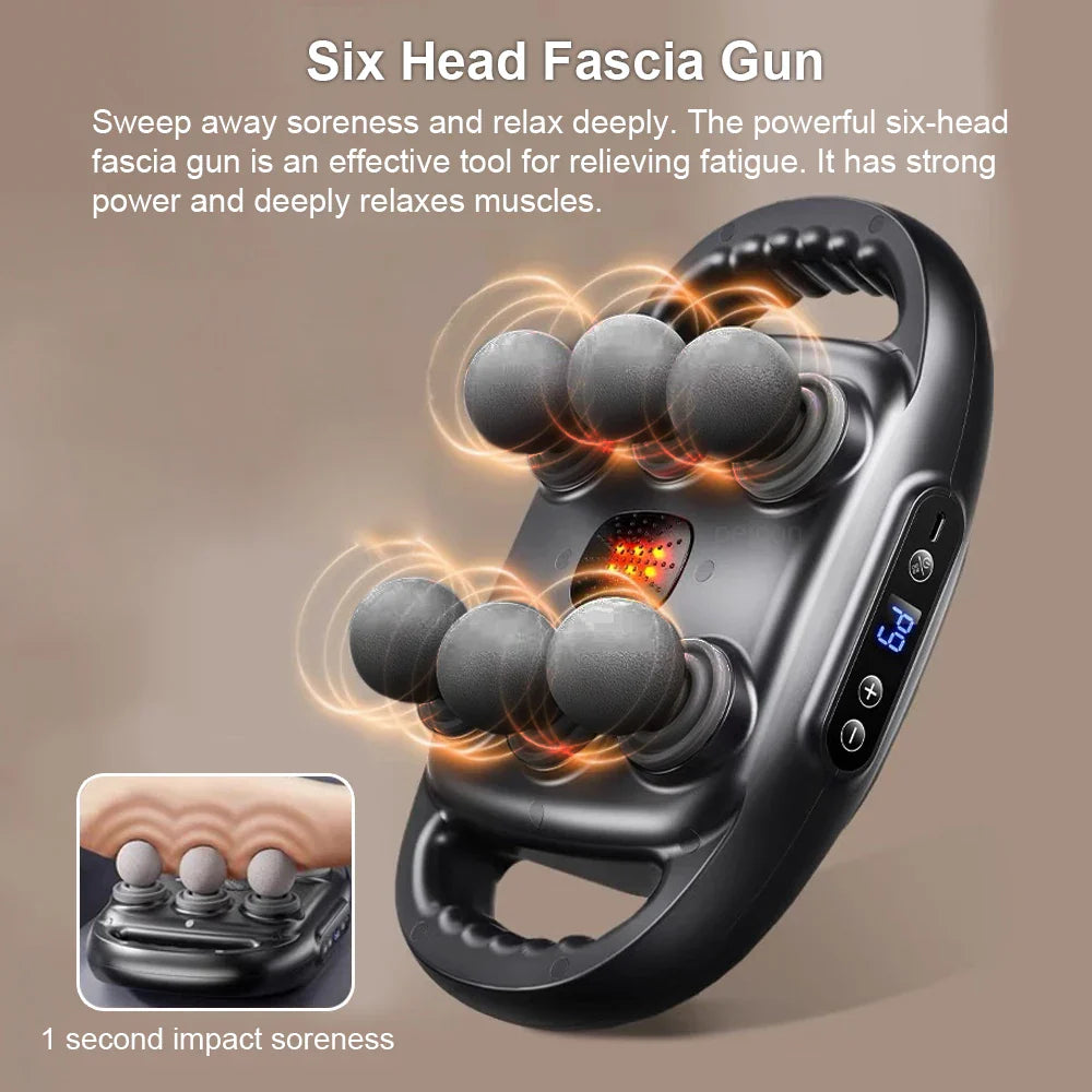 6-Head Fascia Massage Gun High-Frequency Tissue Muscle Massager Black