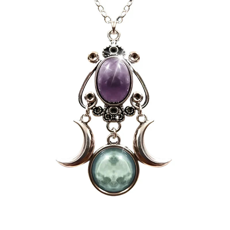 Charming Triple Moon Goddess Pendant Necklace (Purple)