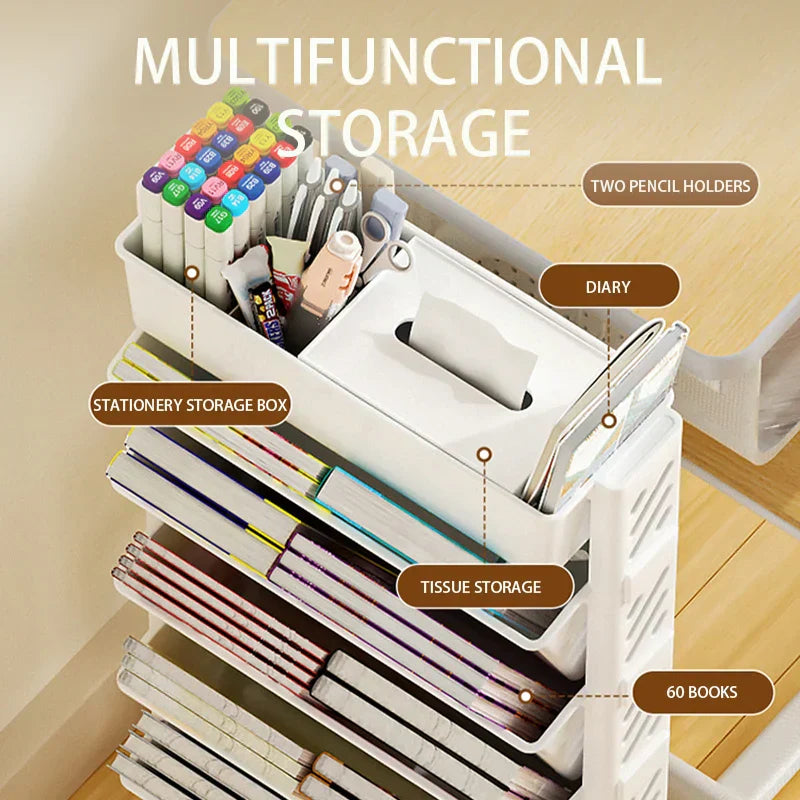 Floor Mounted Movable Bookshelf With Wheels
