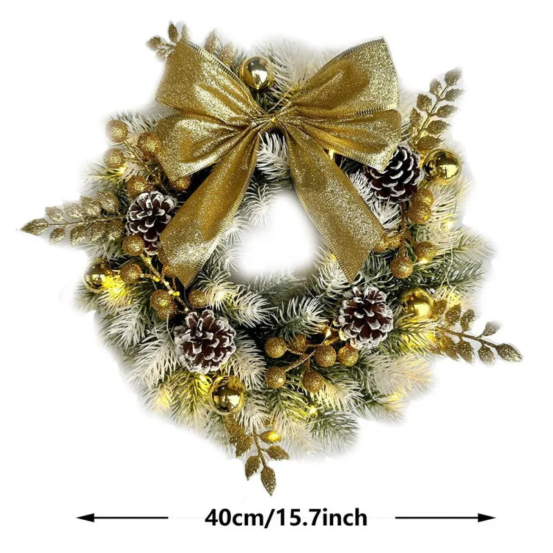 Golden Christmas Wreath With Pine Cones And Bow