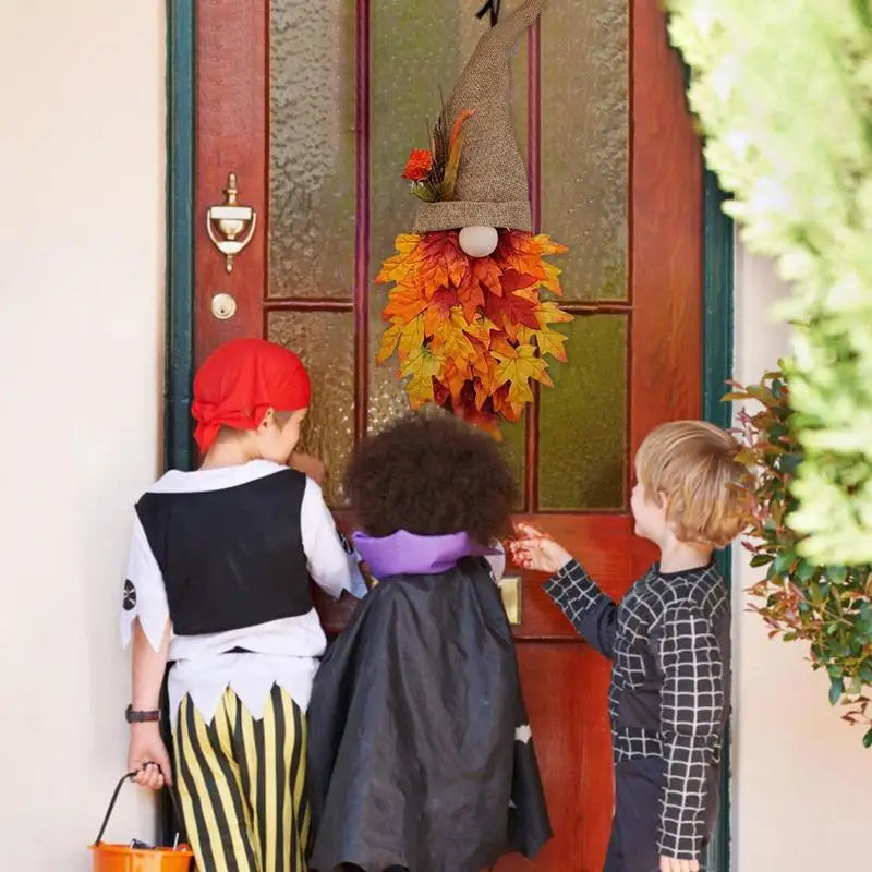 Gnome Maple Wreath Fall Harvest Front Door Decor