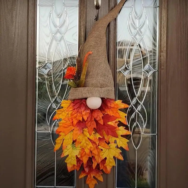 Gnome Maple Wreath Fall Harvest Front Door Decor