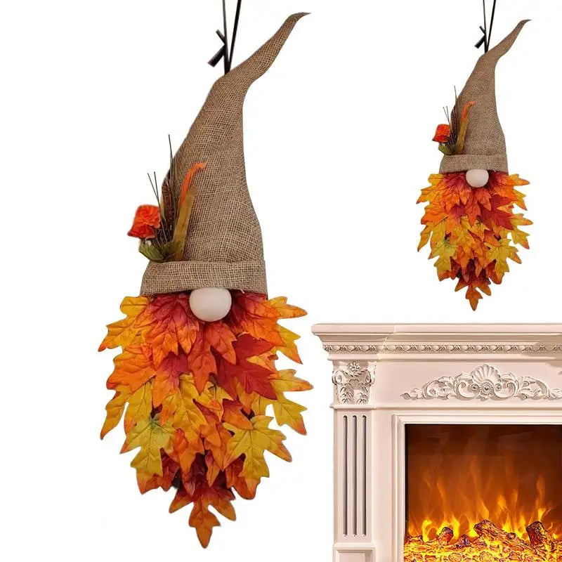 Gnome Maple Wreath Fall Harvest Front Door Decor