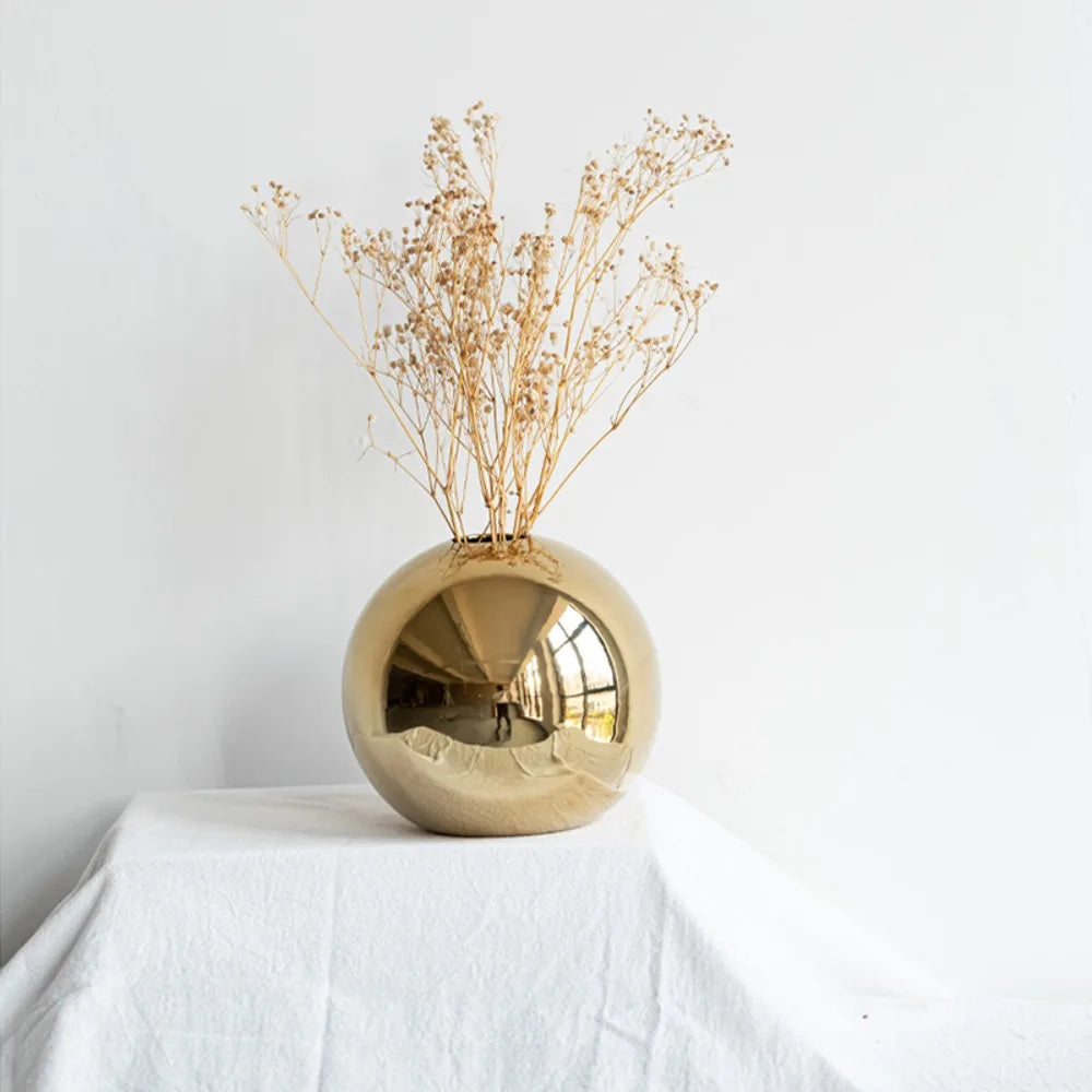 Golden Ball Ceramic Vase For Flower Arrangements