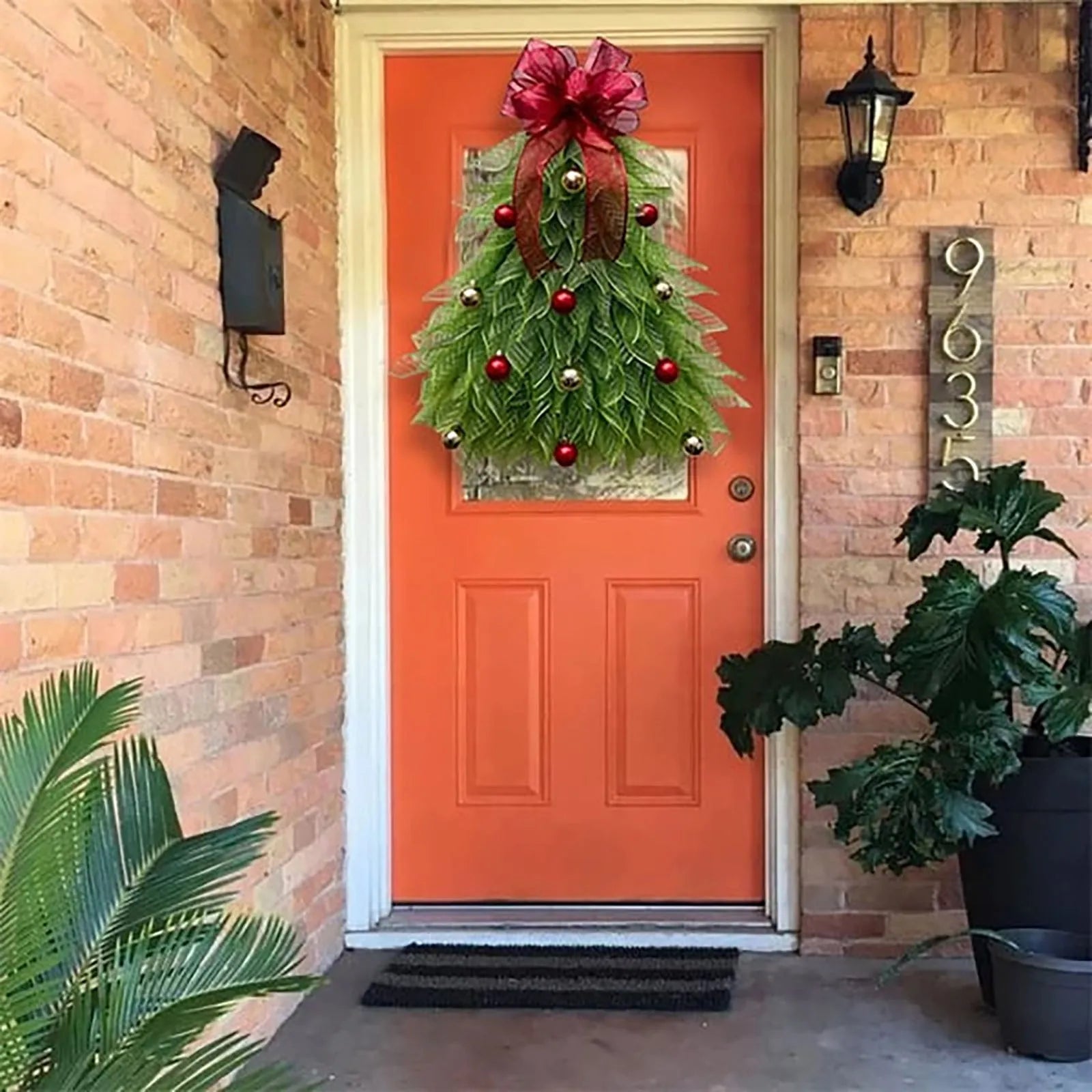 Hanging Christmas Tree Fabric Wreath Front Door Decoration