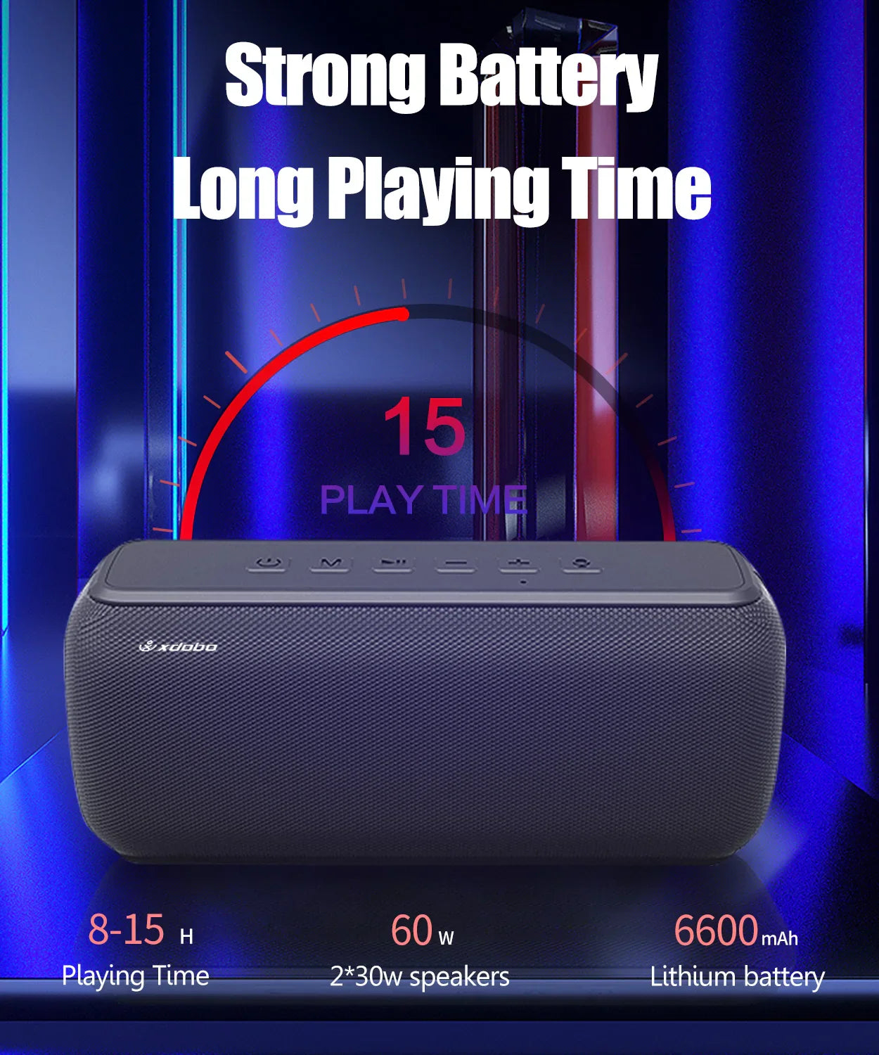 60W Bluetooth Speaker with Deep Bass Blue