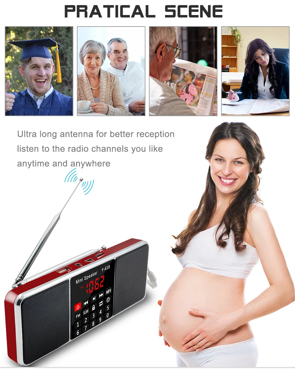 Digital FM Radio Receiver Stereo Red
