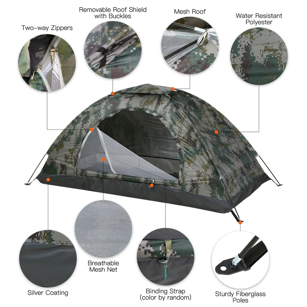 1-Person Camping Tent with Mesh Ventilation Green