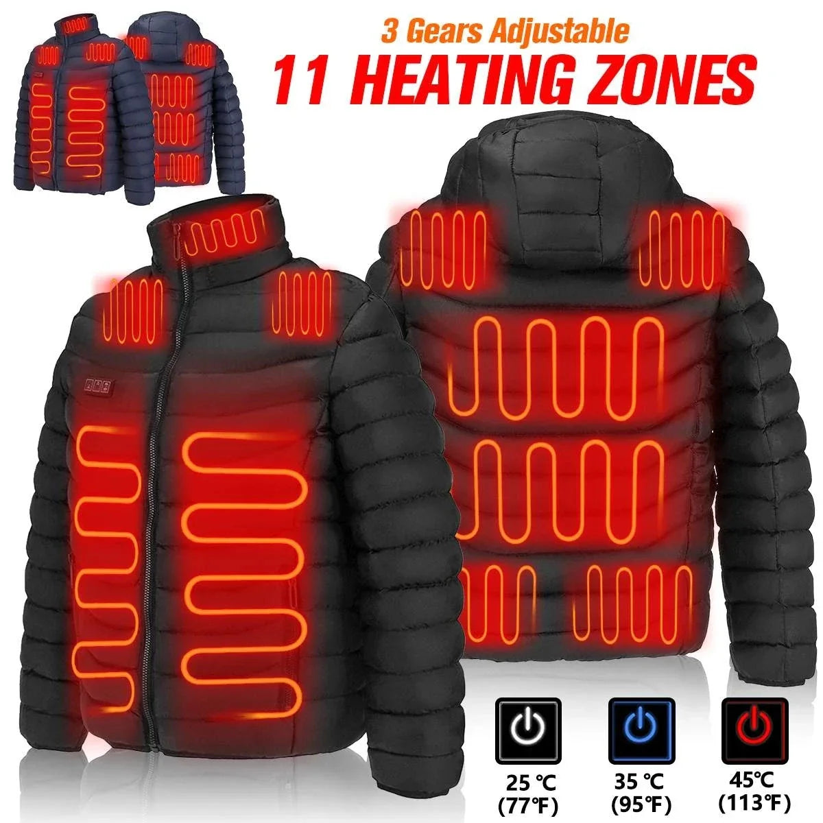 11-Zone USB Heated Jacket – Graphene Heating Winter Coat for Men & Women