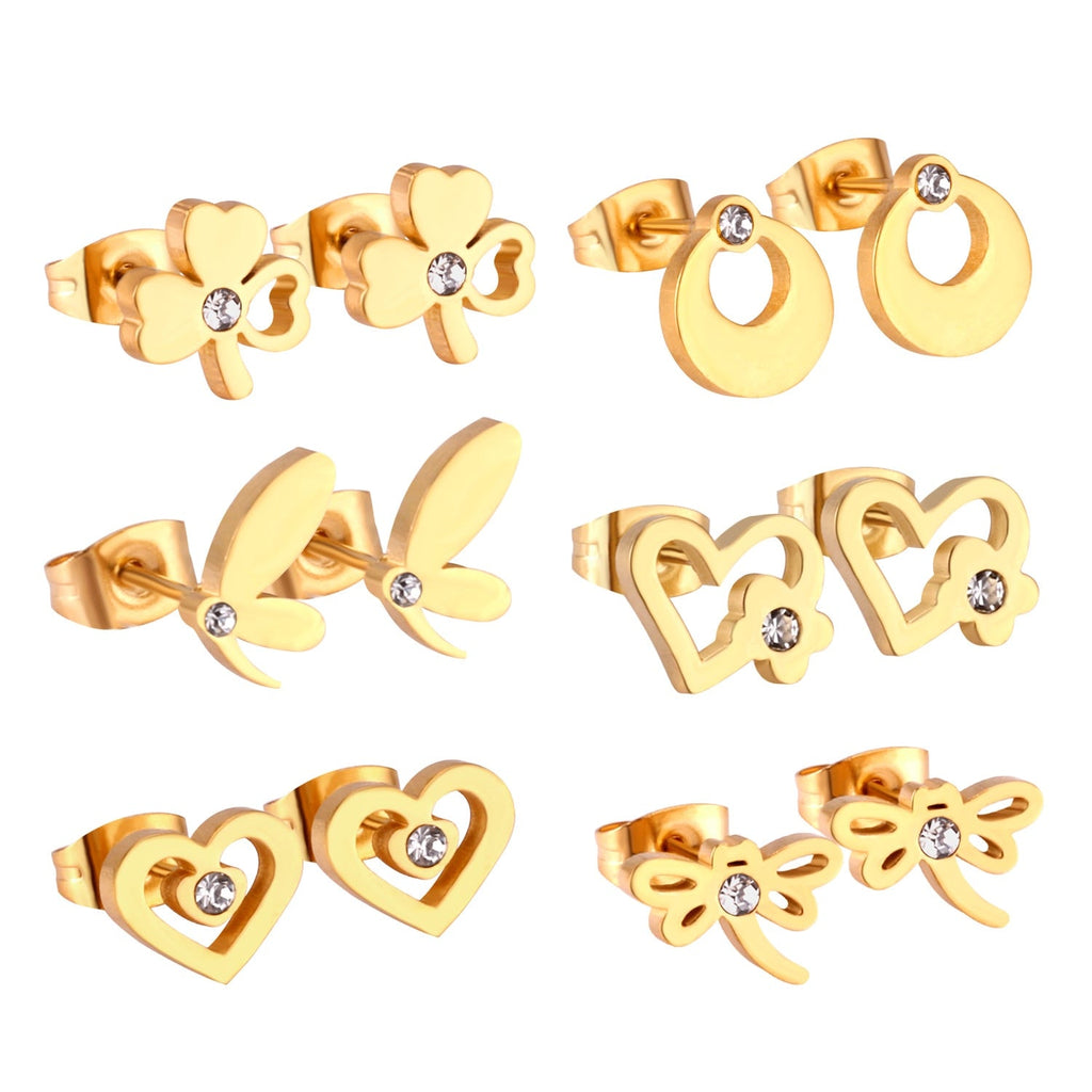 Earrings Set For Women Stainless Steel 6Pairs/Box Piercing 316L Valentines Day Hypoallerge Small brinco Child Gifts
