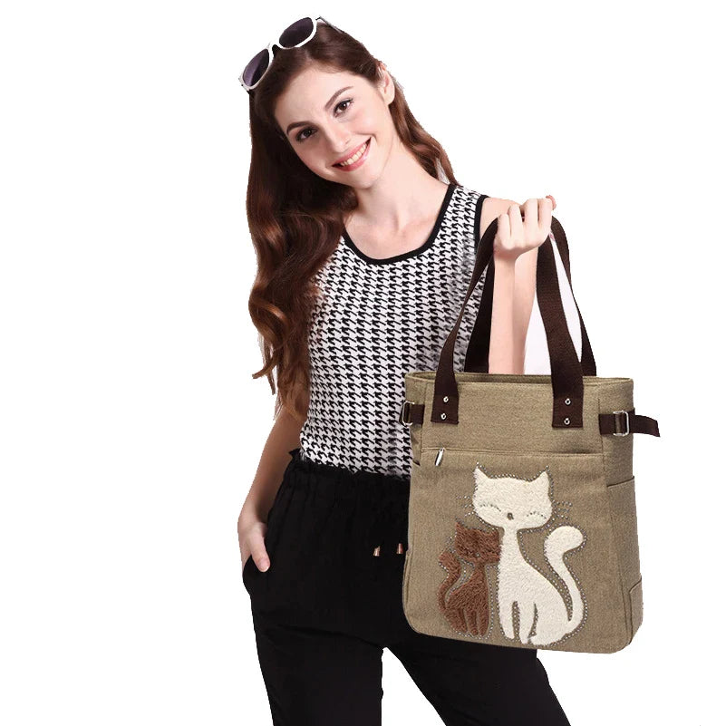 Cute Cat Canvas Shoulder Tote Bag