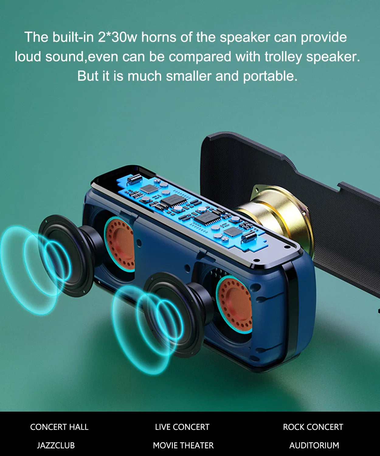 60W Bluetooth Speaker with Deep Bass Blue