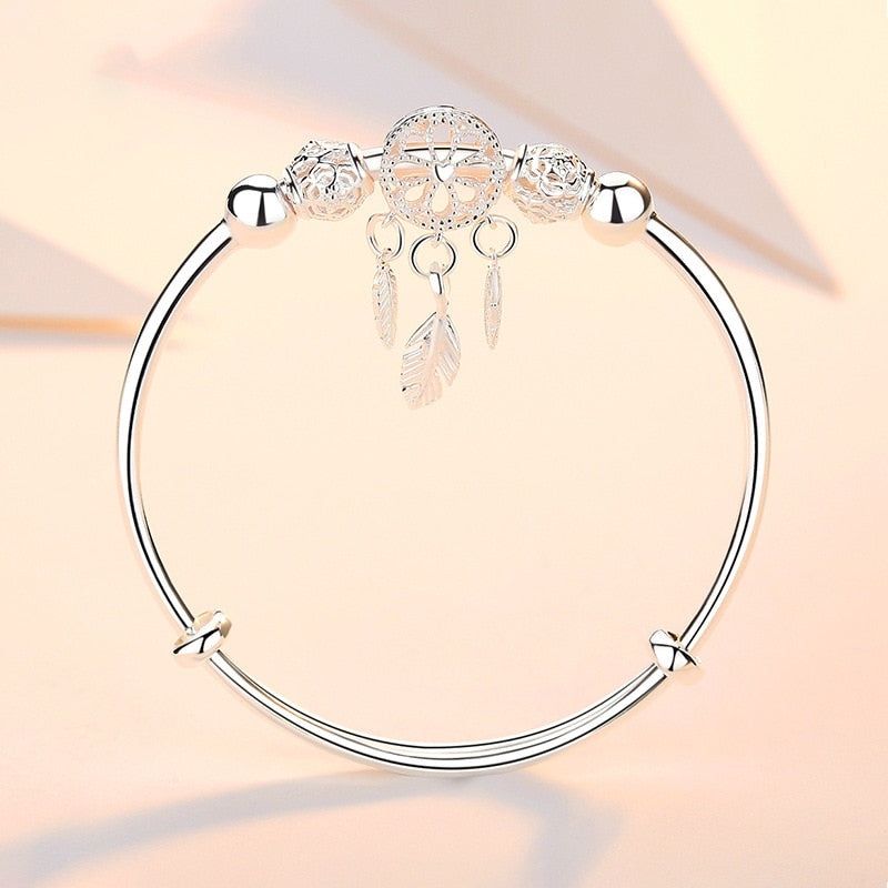 Feather Round Bead Charm Bracelet