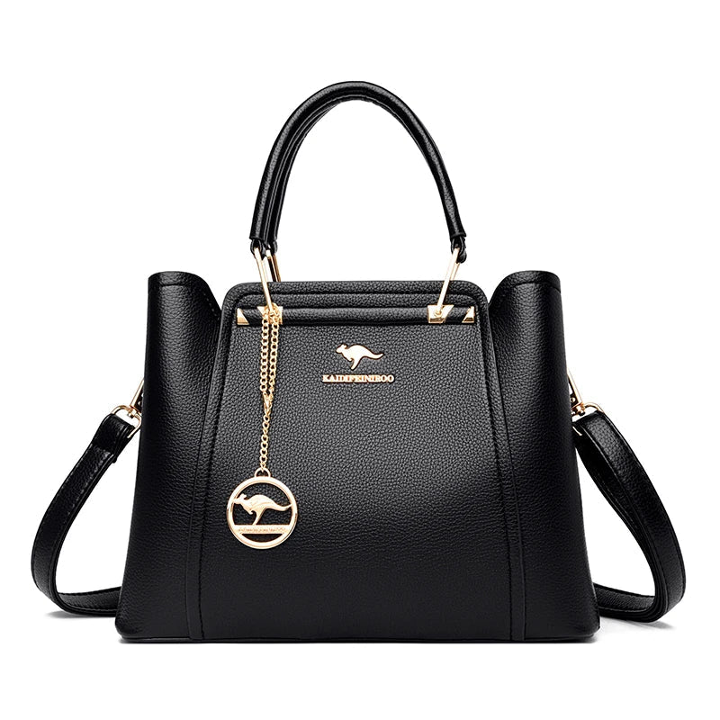 3-Layer Leather Shoulder Tote Crossbody Bag