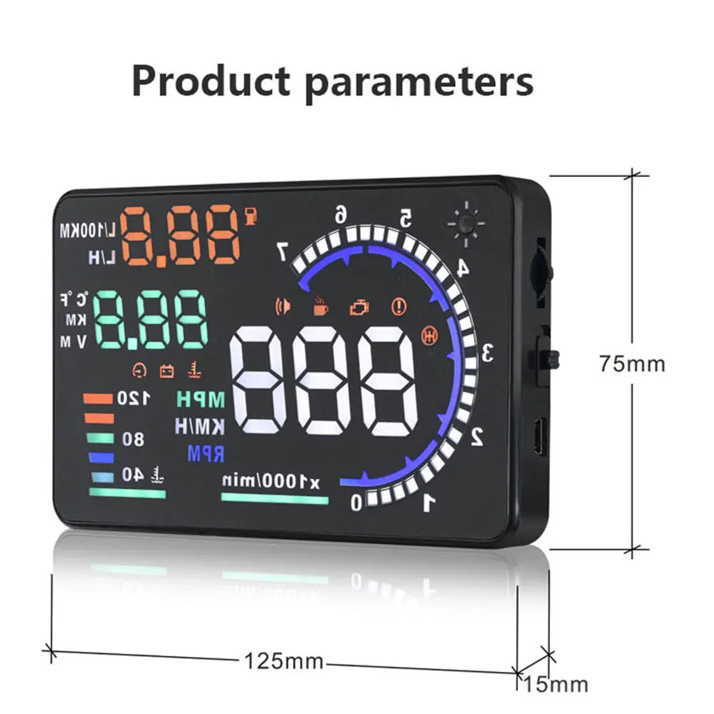 ADQ 5.5 OBD2 HUD A8 Digital Head-Up Display Speedometer Black