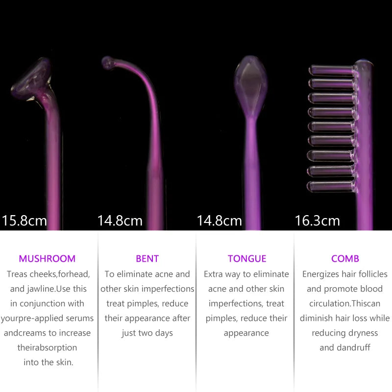 High Frequency Facial Machine with Argon Treatment - Electrotherapy Wand for Acne and Hair Care