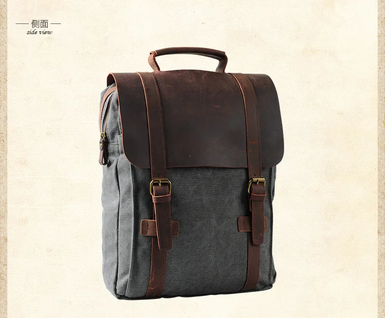 Leather Canvas Travel Backpack