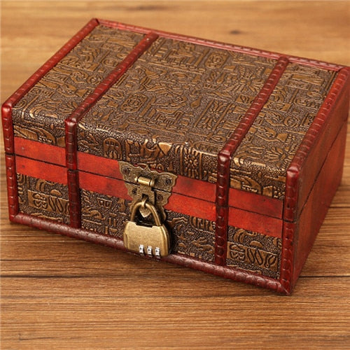 European Vintage Wood Box With Lock Storage Box Rectangle Desktop Box Antique Wooden Jewelry Box