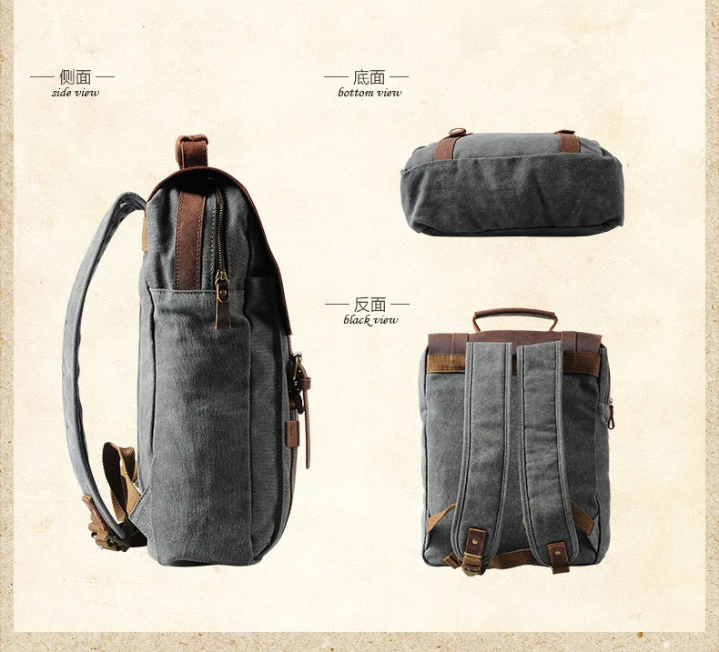 Leather Canvas Travel Backpack