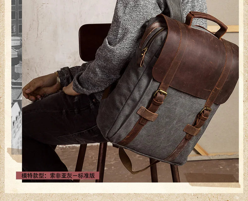 Leather Canvas Travel Backpack