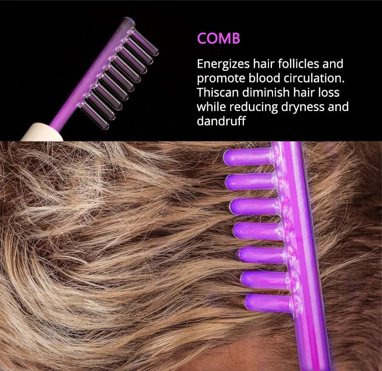 High Frequency Facial Machine with Argon Treatment - Electrotherapy Wand for Acne and Hair Care