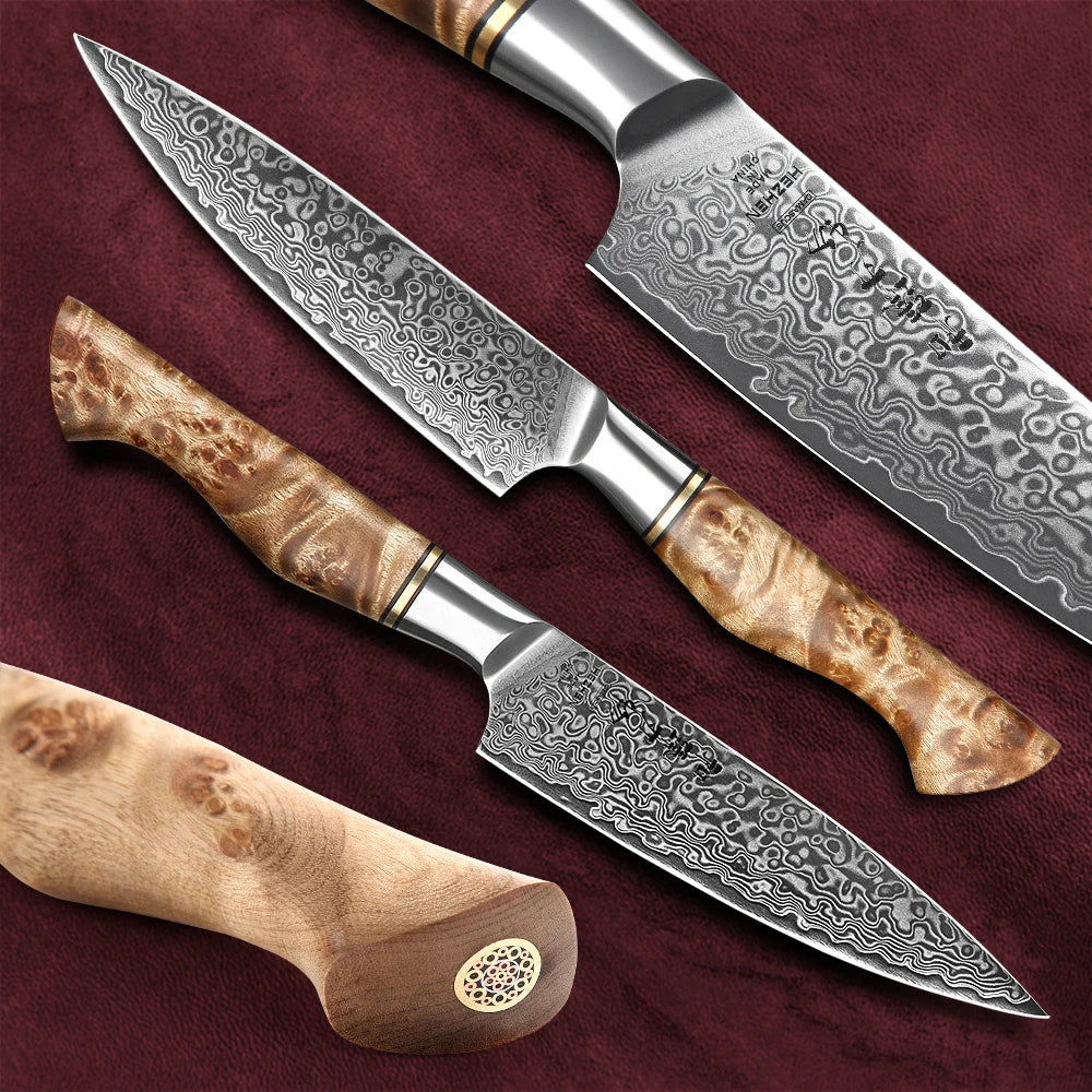 5-Inch Damascus Utility Knife 67-Layer Super Steel Brown