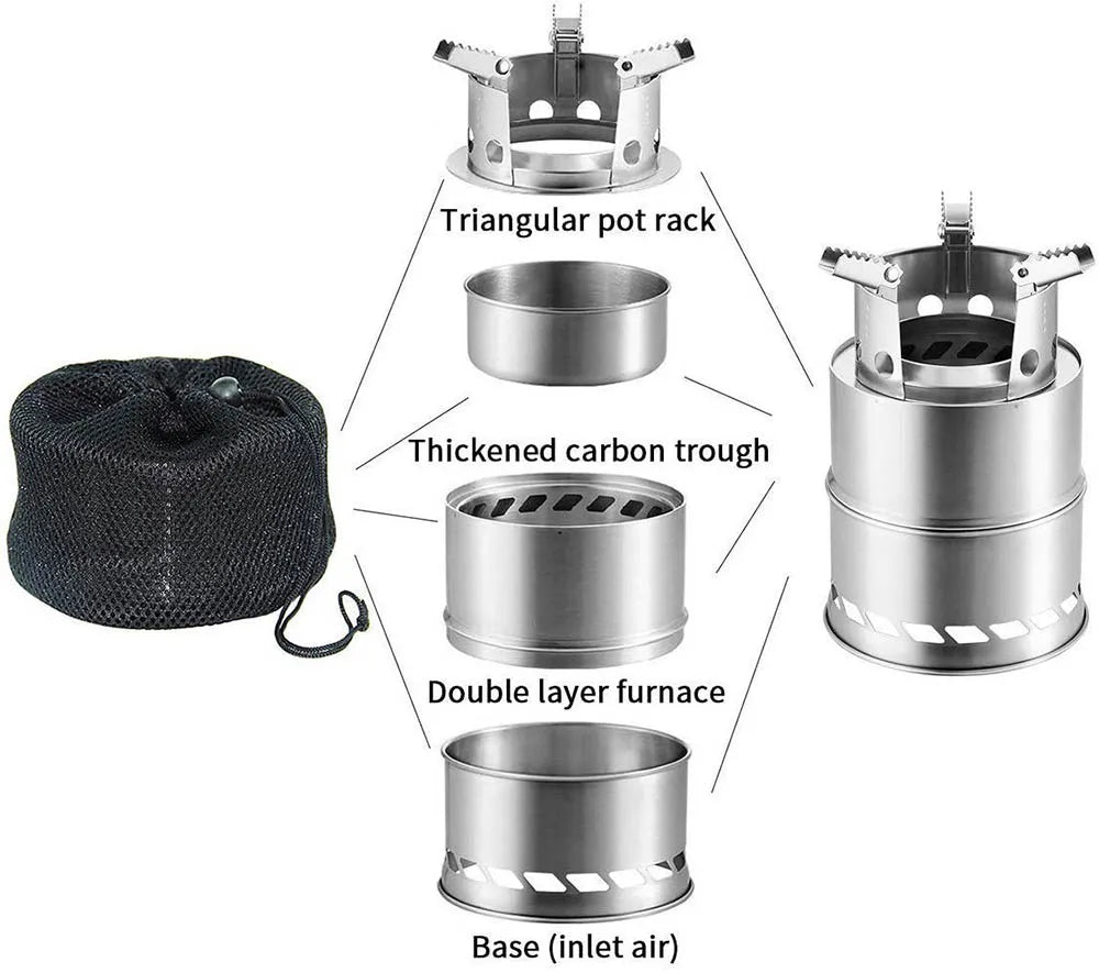 Portable Wood-Burning Camping Stove Silver