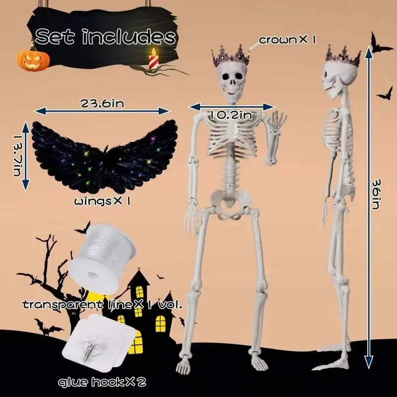 Halloween Hanging Wing Skeleton Skull with Glowing Wings