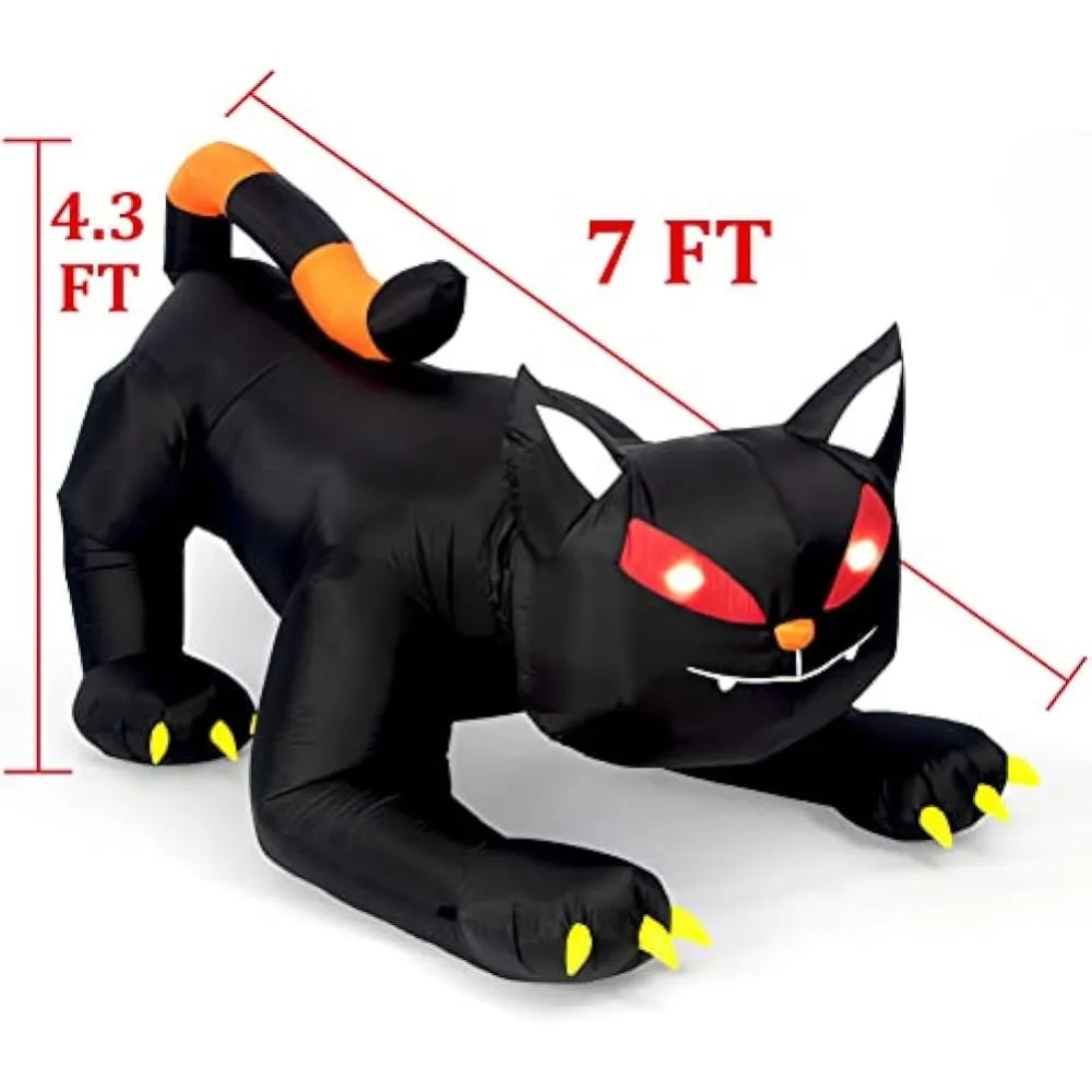 Halloween Inflatable Black Cat With Led Lights