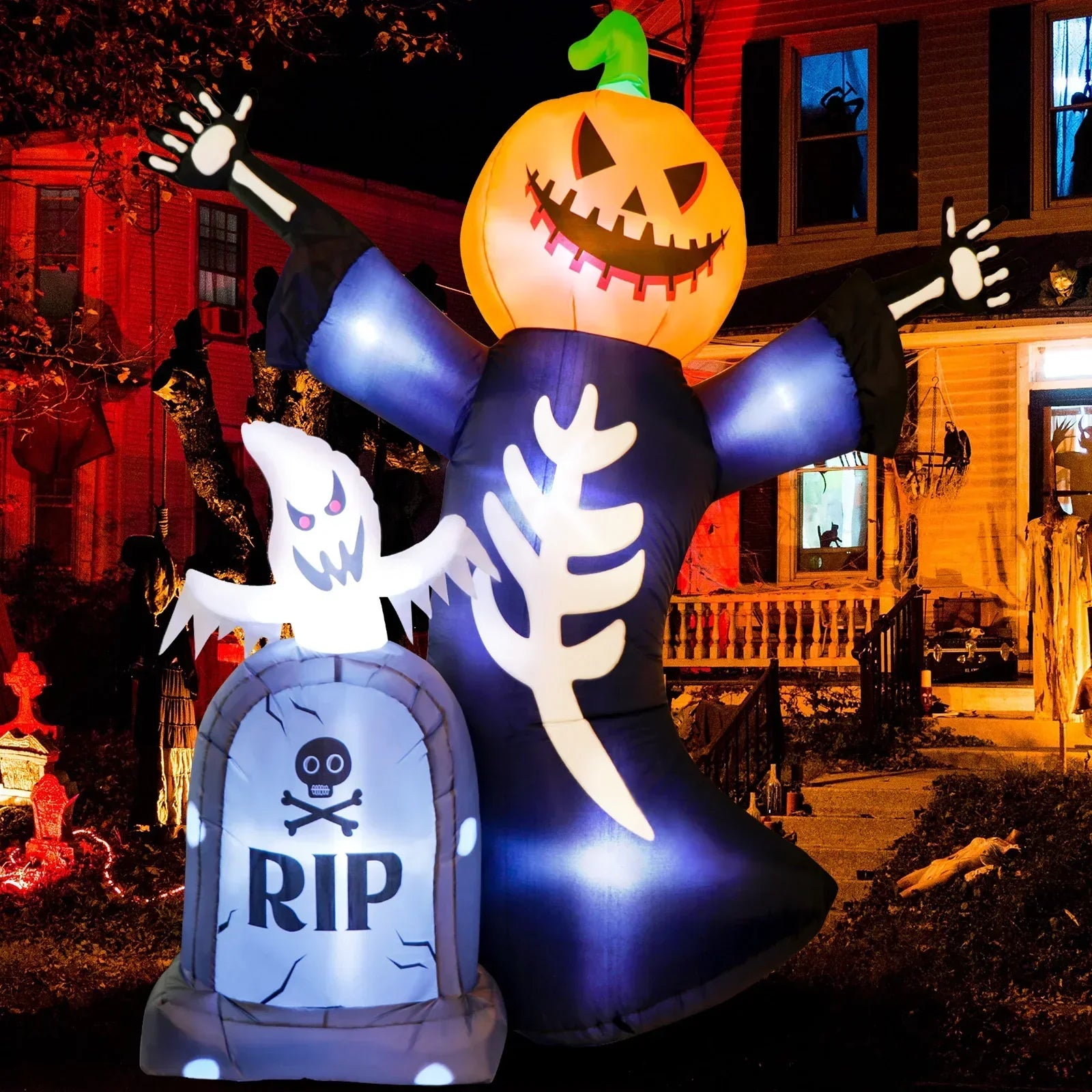Halloween Pumpkin Skeleton Tombstone Yard Decor