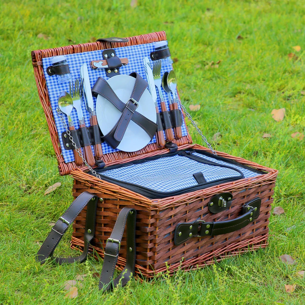Handmade Wicker Picnic Basket With Blanket (4 Sets)