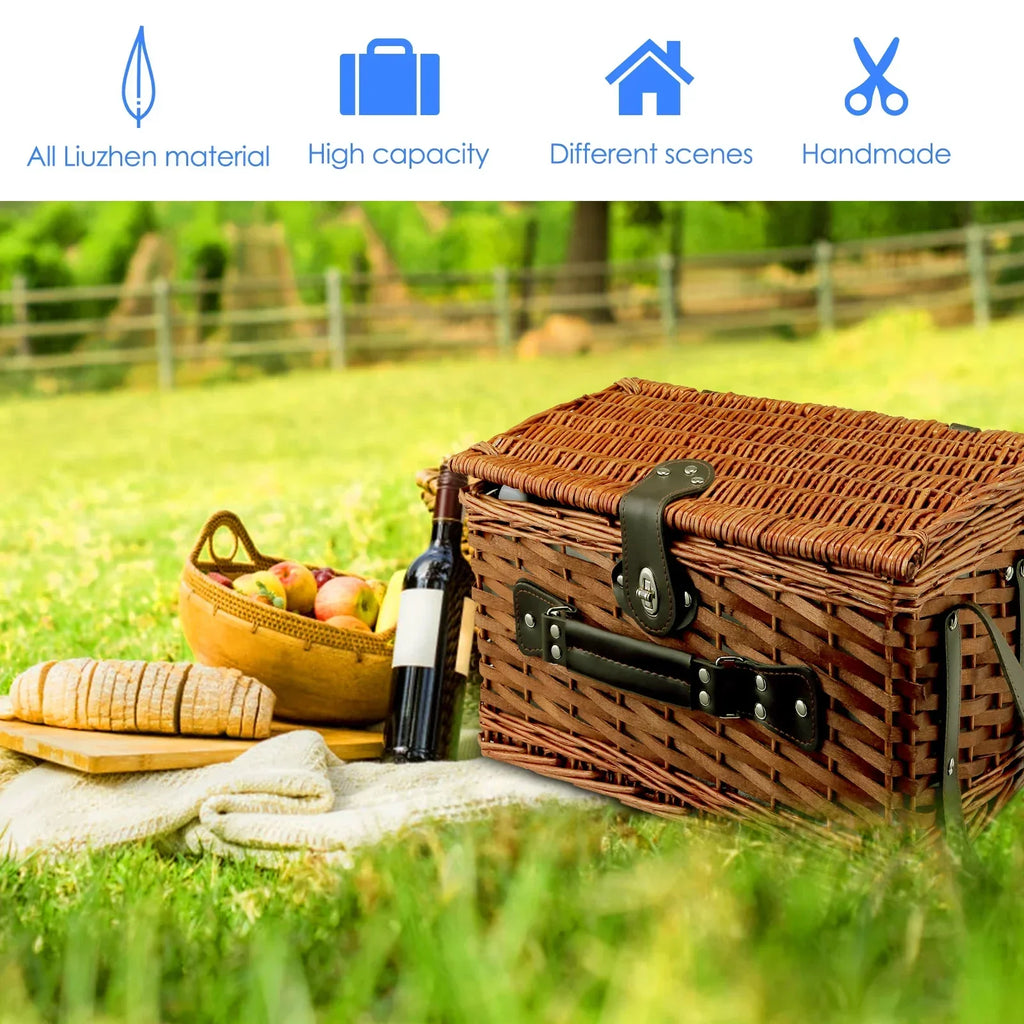 Handmade Wicker Picnic Basket With Blanket (4 Sets)