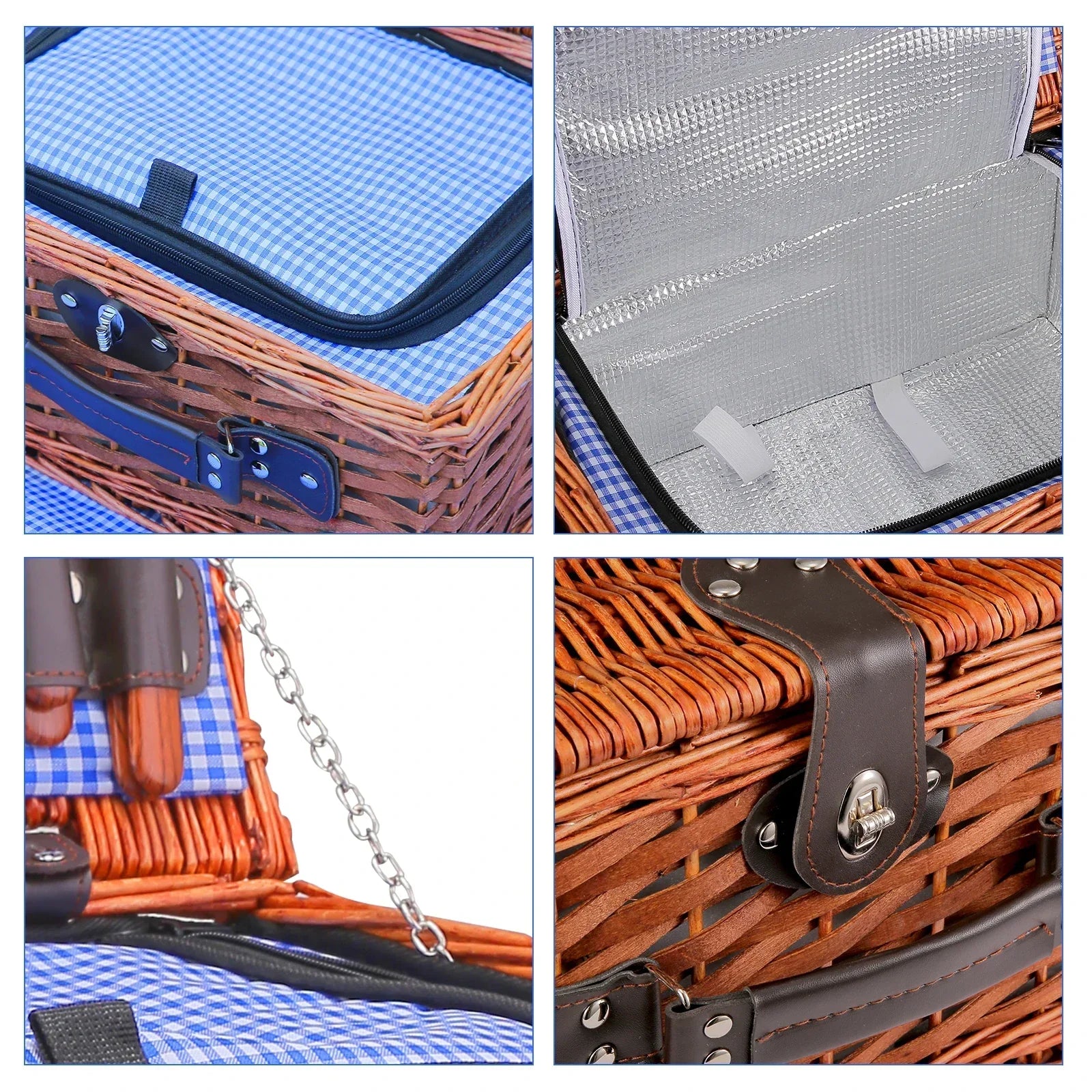 Handmade Wicker Picnic Basket With Blanket (4 Sets)