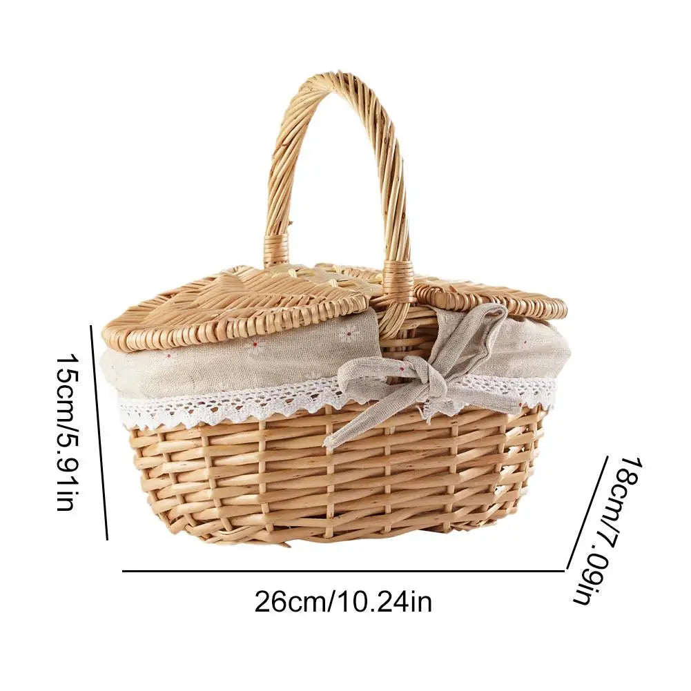 Woven Wicker Picnic Basket With Double-Lid Handle