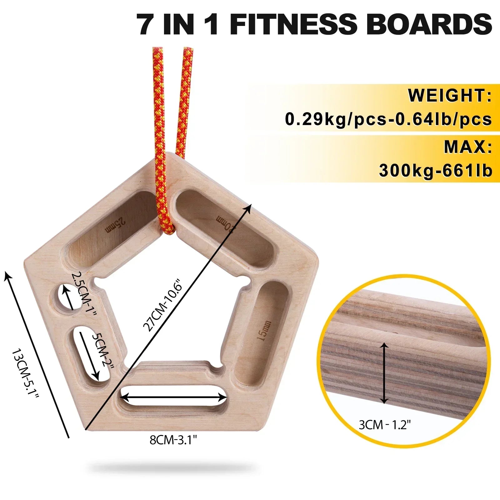 Double-Sided Hangboard Fingerboard Portable Khaki, 21×7×22Cm, 1 Pair