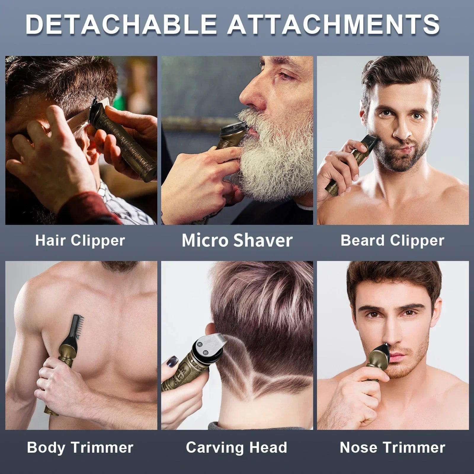 6 in 1 Hair Clipper And Trimmer Set USB Rechargeable for Men Bronze