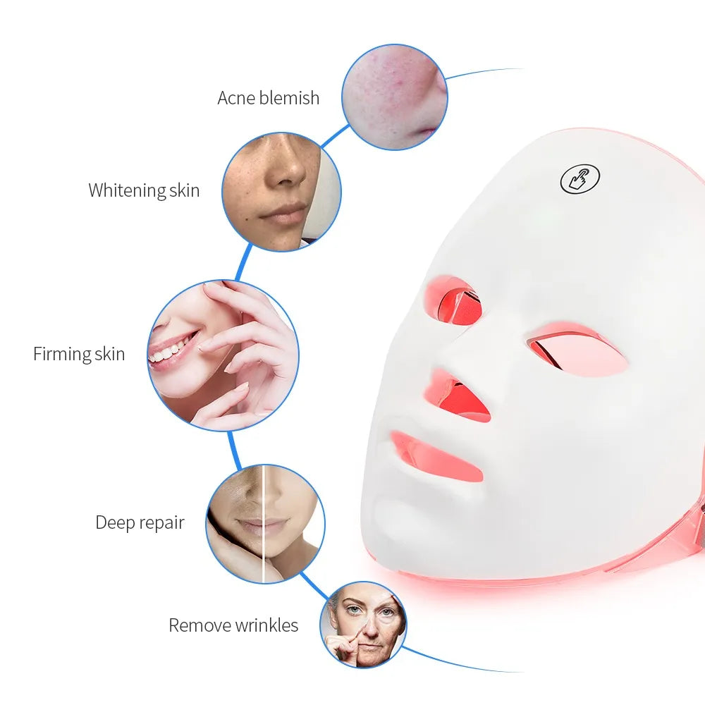 7-Color LED Photon Therapy Rechargeable Facial Mask - Skin Rejuvenation & Beauty Device
