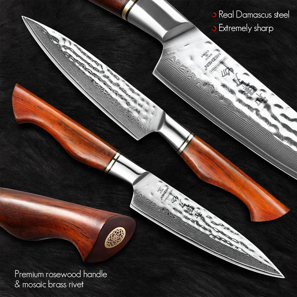 5-Inch Damascus Utility Knife 73-Layer Powder Steel Brown